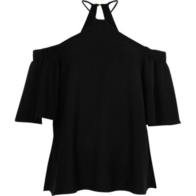 Black cross neck bardot blouse